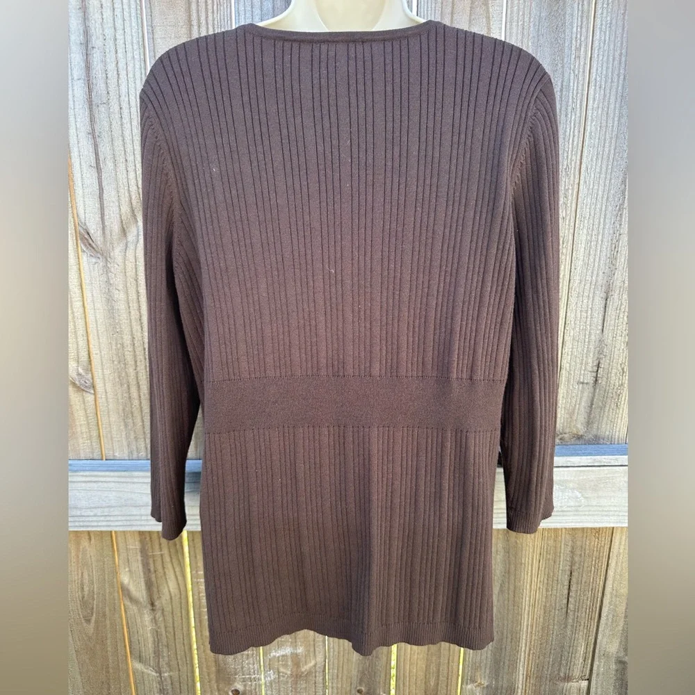 Talbots Petites Brown Ribbed Open-Front Cardigan - Size L petite - Picture 4 of 5